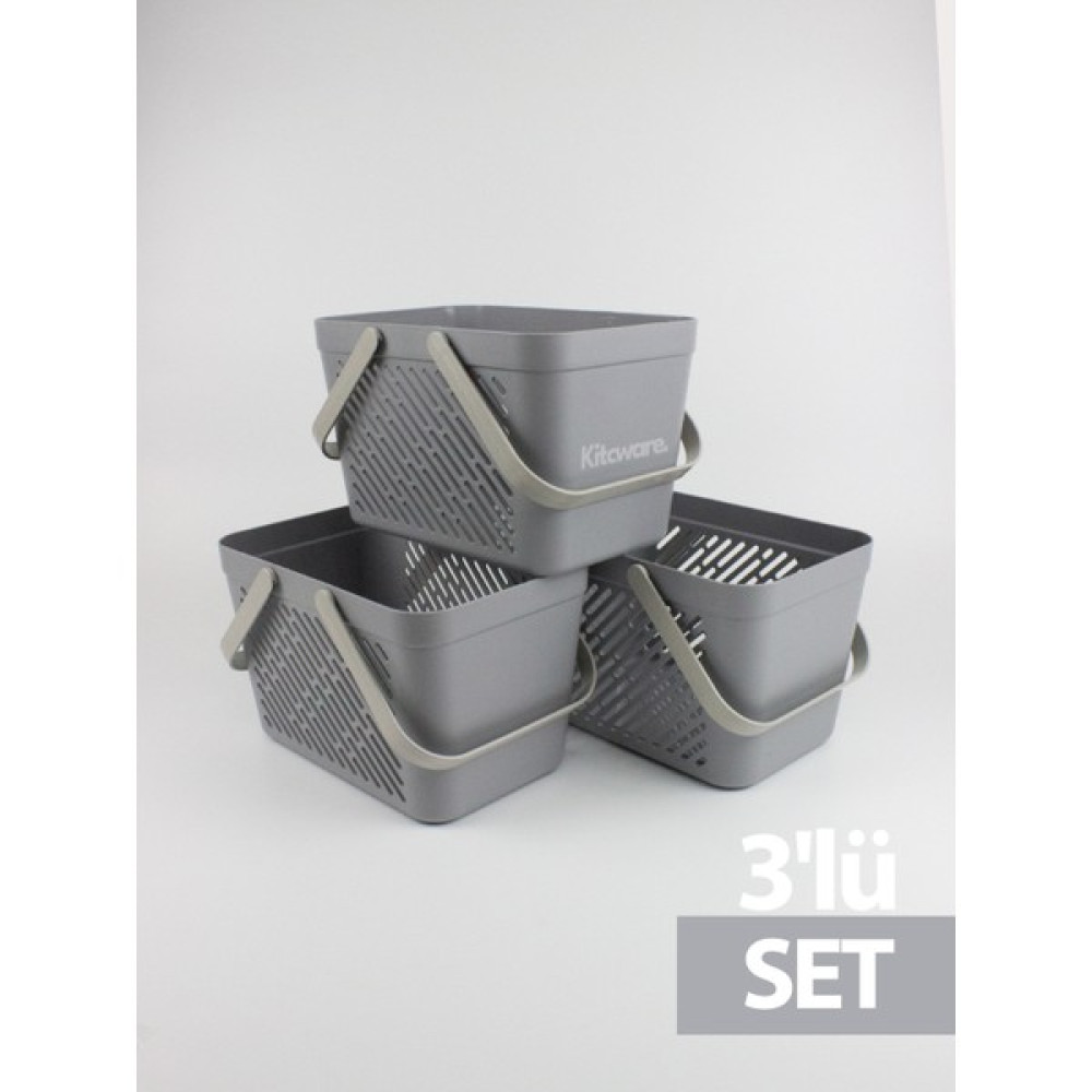 Kitcware Sepet, Organizer Sepet, Oyuncak Sepeti, Renkli Çok Amaçlı Kutu, Banyo Sepeti, 3'lü Set - Gri Sepet Fiyatı