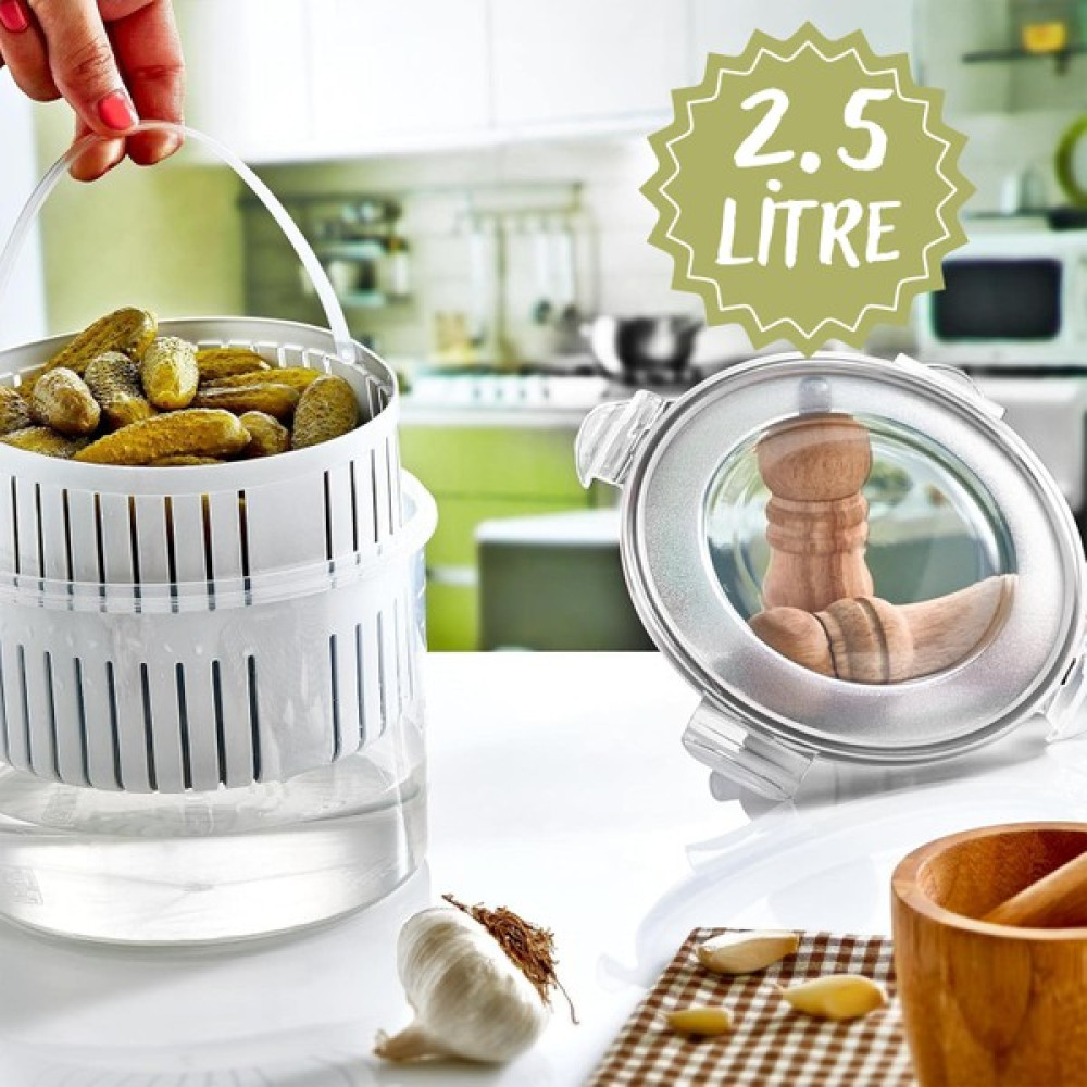 Kitcware Turşu ve Zeytin Saklama Kabı, Süzgeçli Saklama Kabı, Zeytinlik, Turşuluk 2.5 Litre Saklama Kapları Fiyatı