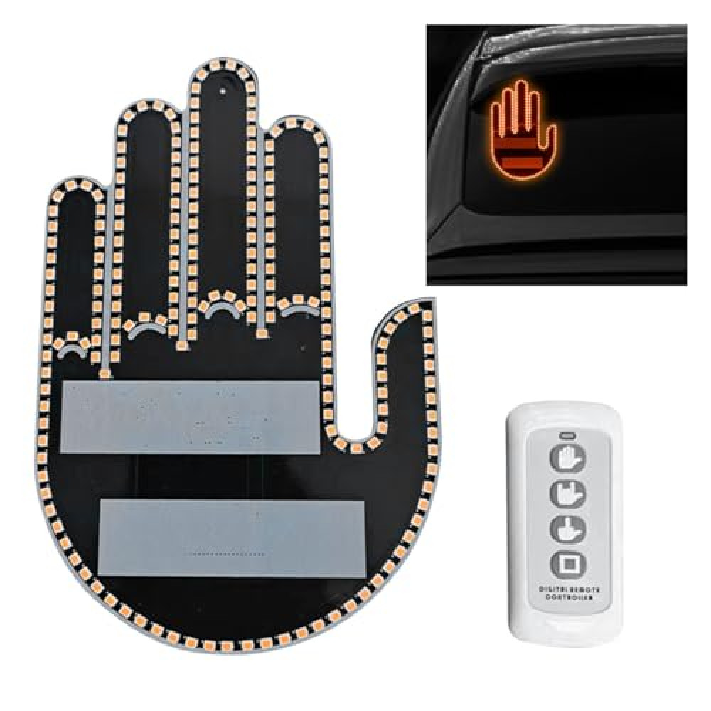 KITUREK LED Hand Gesture Light for Car, 3 In1 Car Sign Finger Light with Remote Control, Funny Back Window Sign Light Accessories for Cars Trucks, Car Gadgets & Road Rage Signs for Women, Amber