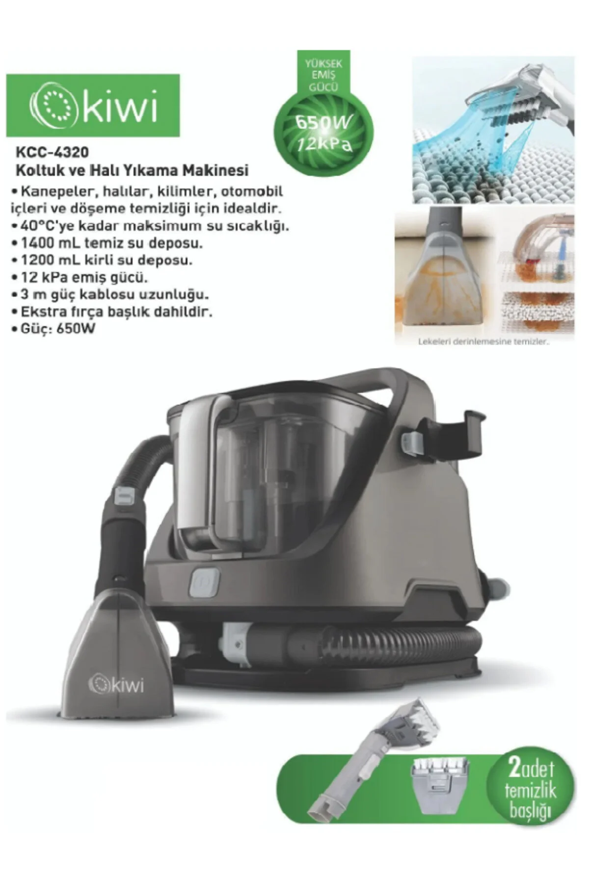 Kiwi Kcc-4320 Koltuk Ve Halı Yıkama Makinesi Siyah" Halı Yıkama Makineleri Fiyatı