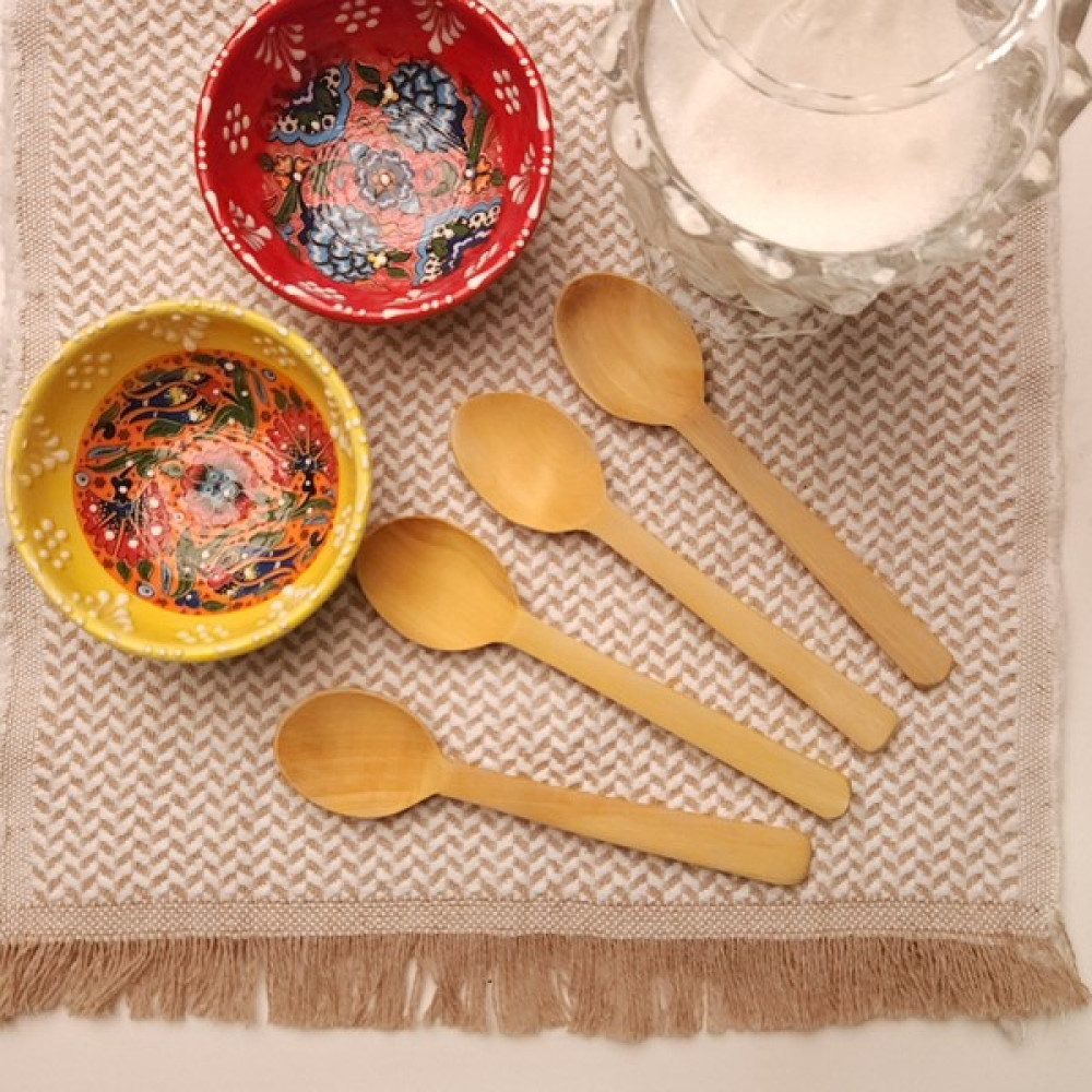 Kıyı Bucak 4'lü El Yapımı Hakiki Şimşir Şeker Kaşığı, Tahta Kaşık, 14 cm - Ahşap Çatal / Kaşık / Bıçak Takımları Fiyatı