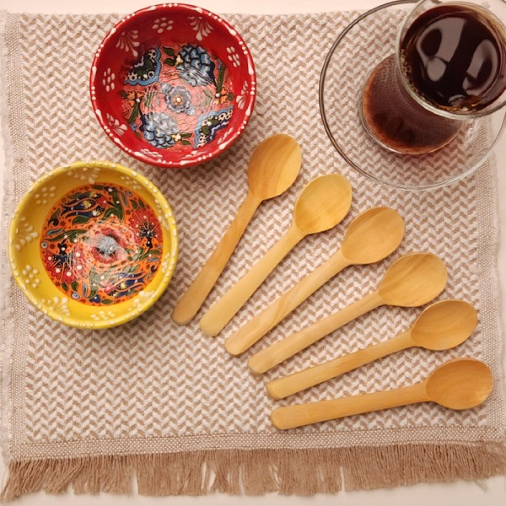 Kıyı Bucak 6'lı El Yapımı Hakiki Şimşir Çay Kaşığı, Tahta Kaşık, 12 cm - Ahşap Çatal / Kaşık / Bıçak Takımları Fiyatı