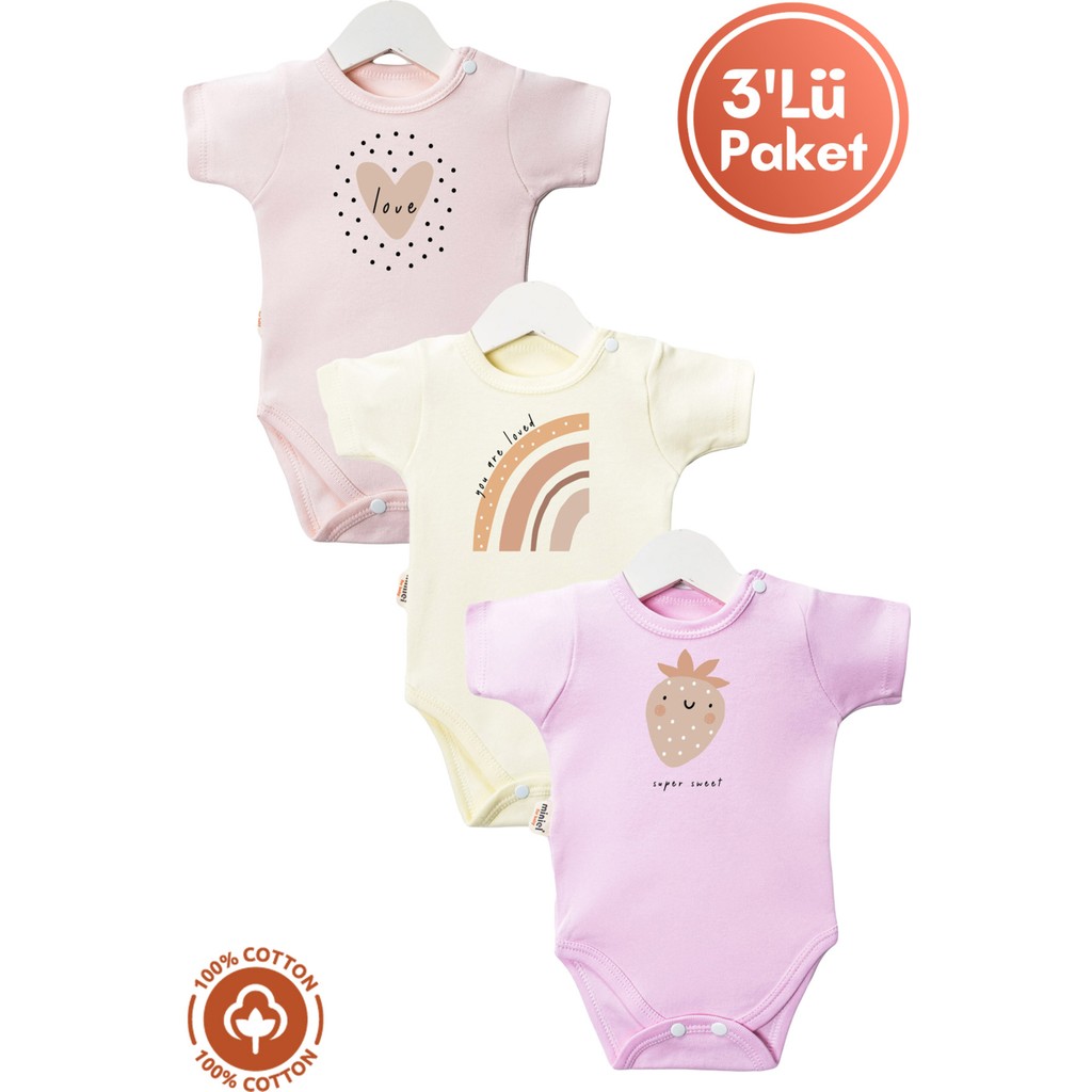 Kız Bebek %100 Organik Pamuklu Love Baskılı 3-6-9-12 Ay 3lü Kısa Kollu Bebek Body Zıbın Giyim & İç Giyim Fiyatı