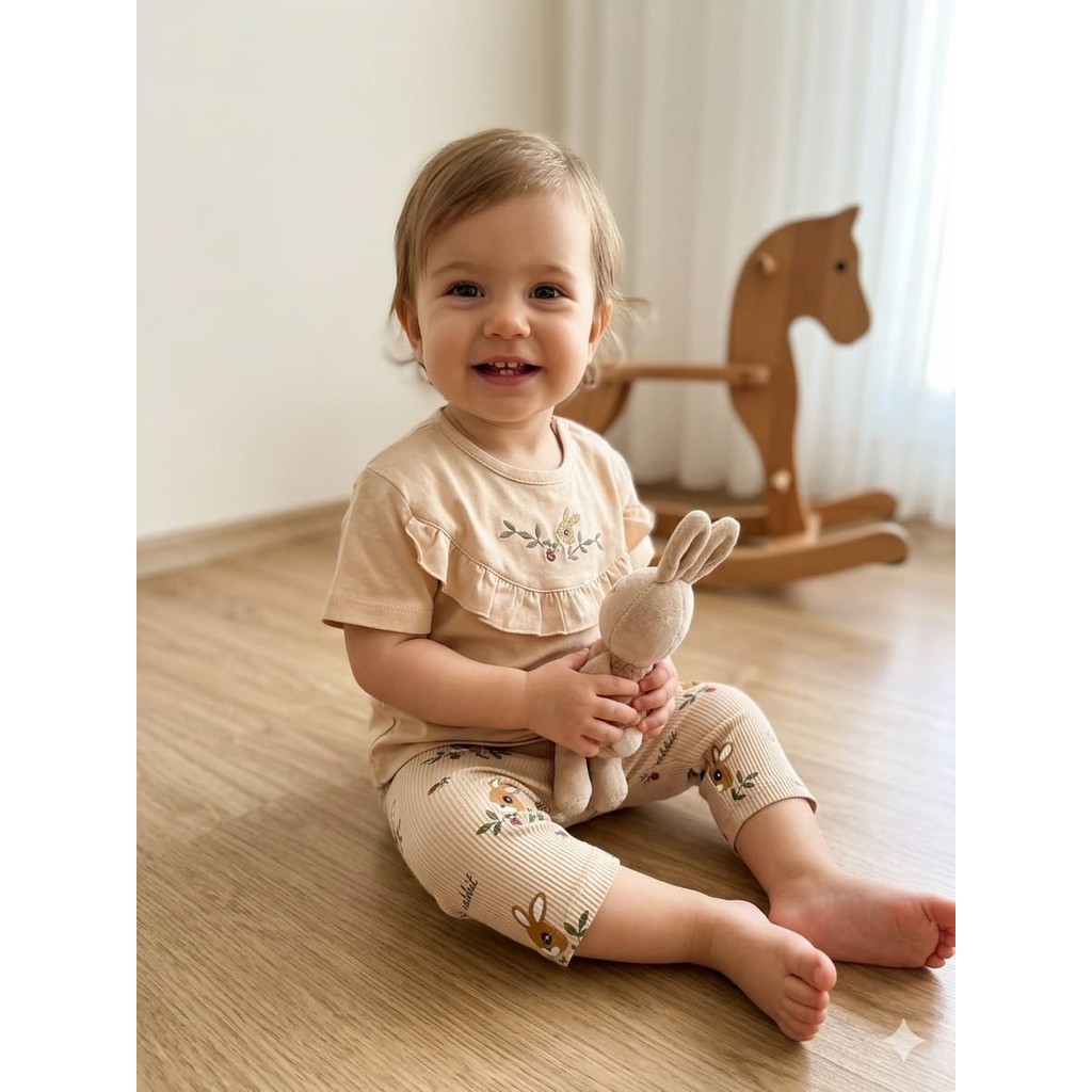 Kız Bebek Tavşan Desenli Şortlu Takım %100 Pamuk Yazlık Rahat 2’li Set Giyim & İç Giyim Fiyatı