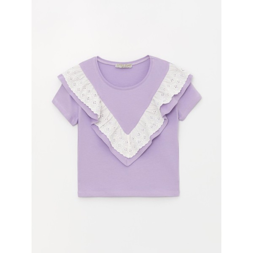 Kız Çocuk Dantelli Güpürlü Fırfırlı Tişört Kız Çocuk T-shirt Fiyatı