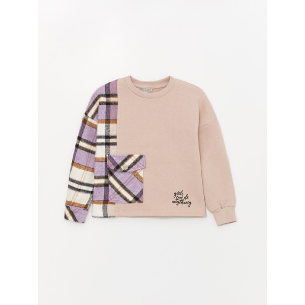 Kız Çocuk Ekose Cepli Mevsimlik SweatShirt Kız Çocuk Sweatshirt Fiyatı