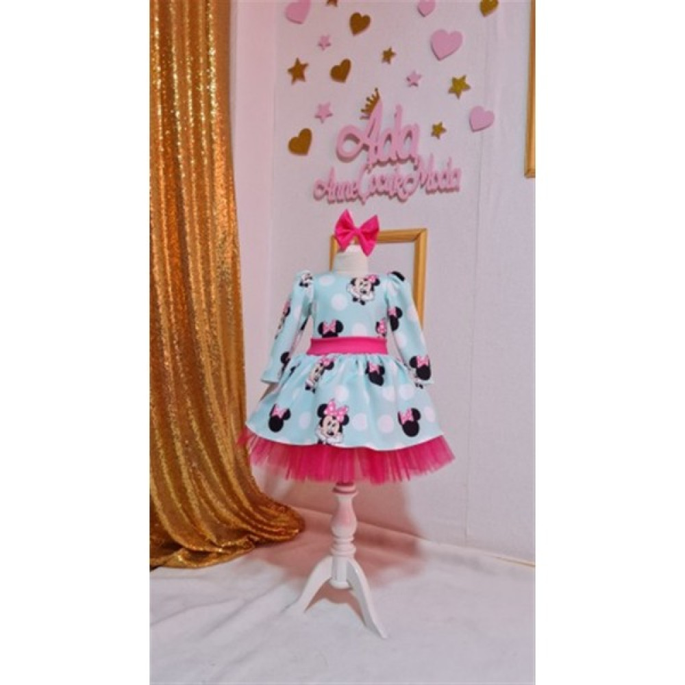 Kız Çocuk Minnie Mickey Mouse Desenli Tüllü Kabarık Elbise Kız Çocuk Elbise Fiyatı