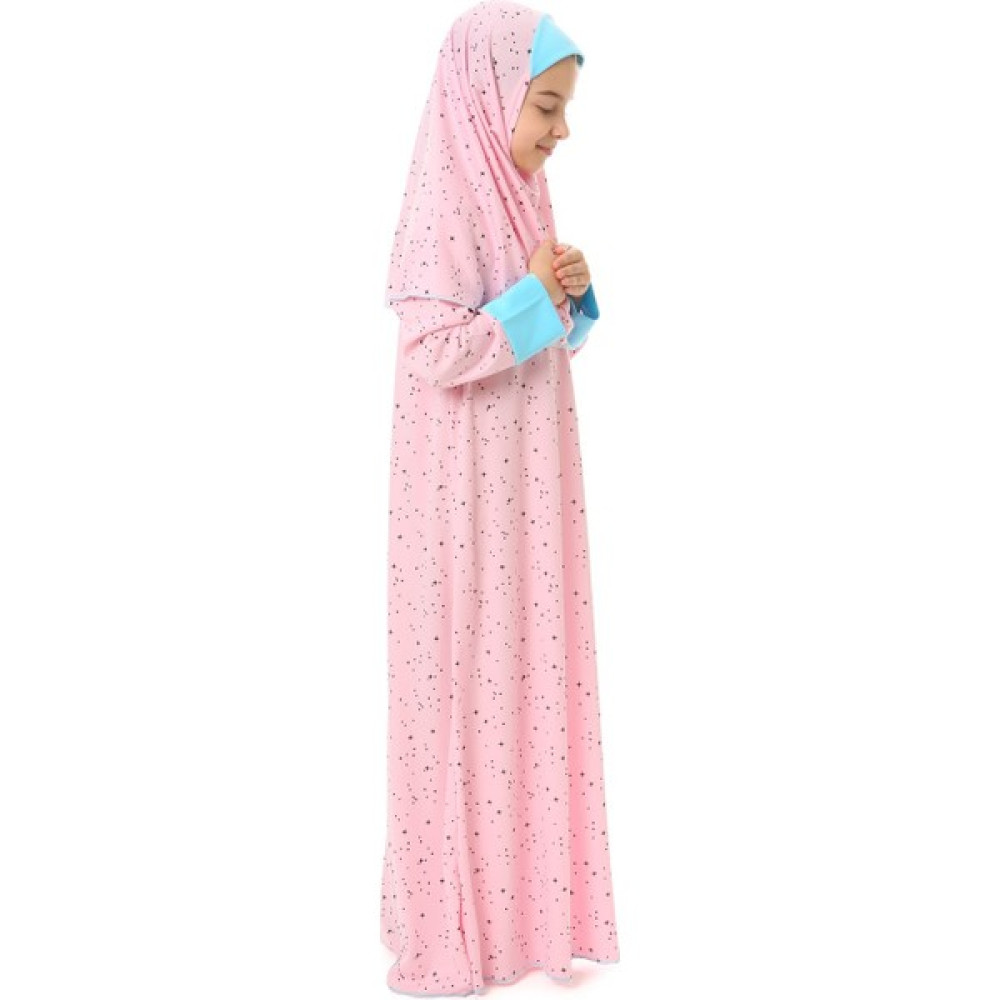 Kız Çocuk Namaz Elbisesi Yıldız Desenli Kolu Manşetli Kız Çocuk Elbise Fiyatı