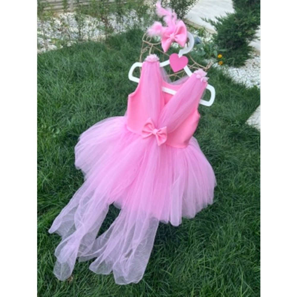 Kız Çocuk Pembe Kabarık Tüllü Tasarım Abiye Elbise Elbise Fiyatı