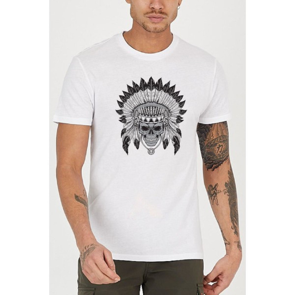 Kızılderili Baskılı Bisiklet Yaka Erkek Tişört Erkek T-shirt Fiyatı