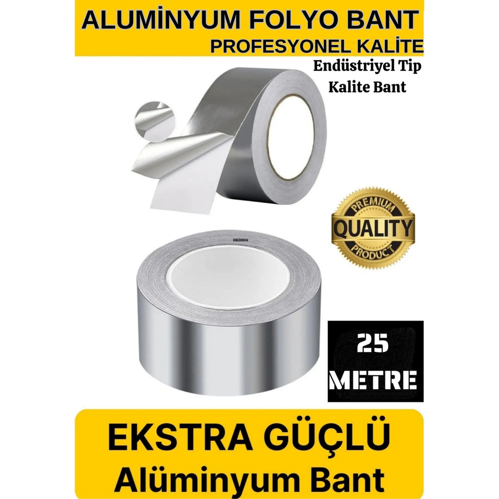 Kl Home Uzun Metraj 25 Metre x 5cm Aluminyum Folyo Yapışkanlı Bant (Aspiratör Borusu-Soba Borusu) Band Aspiratörler Fiyatı