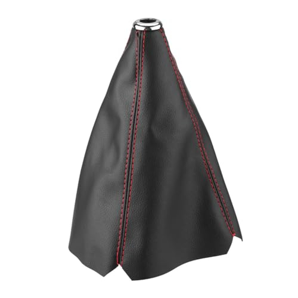 Klanata Shift Boot Cover, Shifter Boot Universal, PU Leather Shift Boot Retainer Stick Shift Sleeve Gear Shifter Boot Gear Gaiter Cover Black Bright Red Stitch for Manual Transmission Car, QC06365