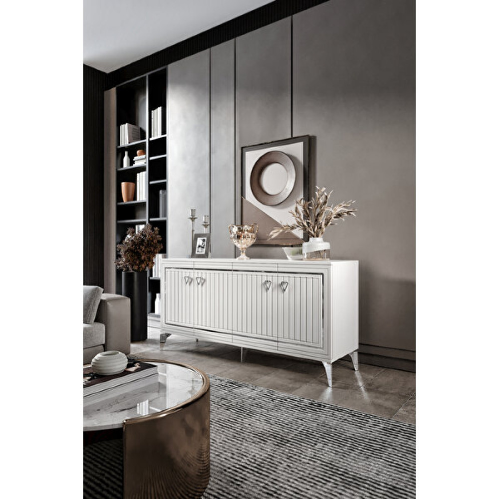 Klas Konsol Mdf Mebran Kapak Beyaz Gümüş - 78 x 160 x 40 cm - Gri Konsol Mobilya Fiyatı