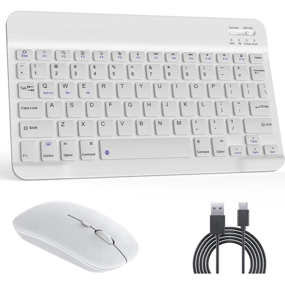 Klavye ve Mouse Seti Kablosuz Bluetooth Türkçe Q Ios/androidtablet Telefon Uyumlu Şarjlı - Beyaz Klavye - Mouse Fiyatı