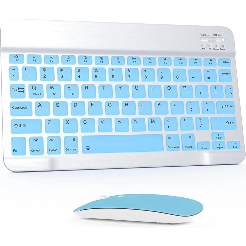 Klavye ve Mouse Seti Kablosuz Bluetooth Türkçe Q Ios/androidtablet Telefon Uyumlu Şarjlı - Mavi Klavye - Mouse Fiyatı