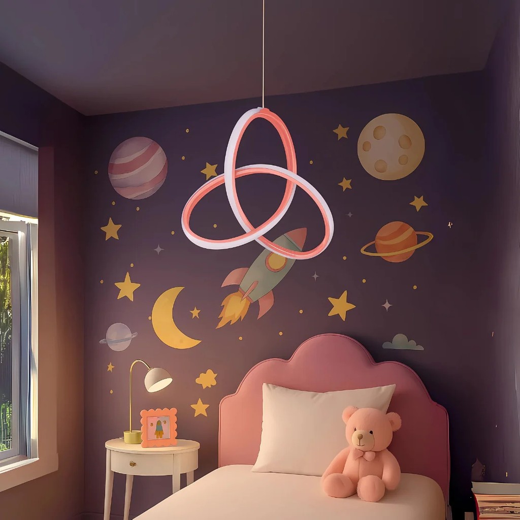 Kleos Pembe Kasa Beyaz LED Işıklı Çocuk Odası Için Modern Ledavize Avize Fiyatı
