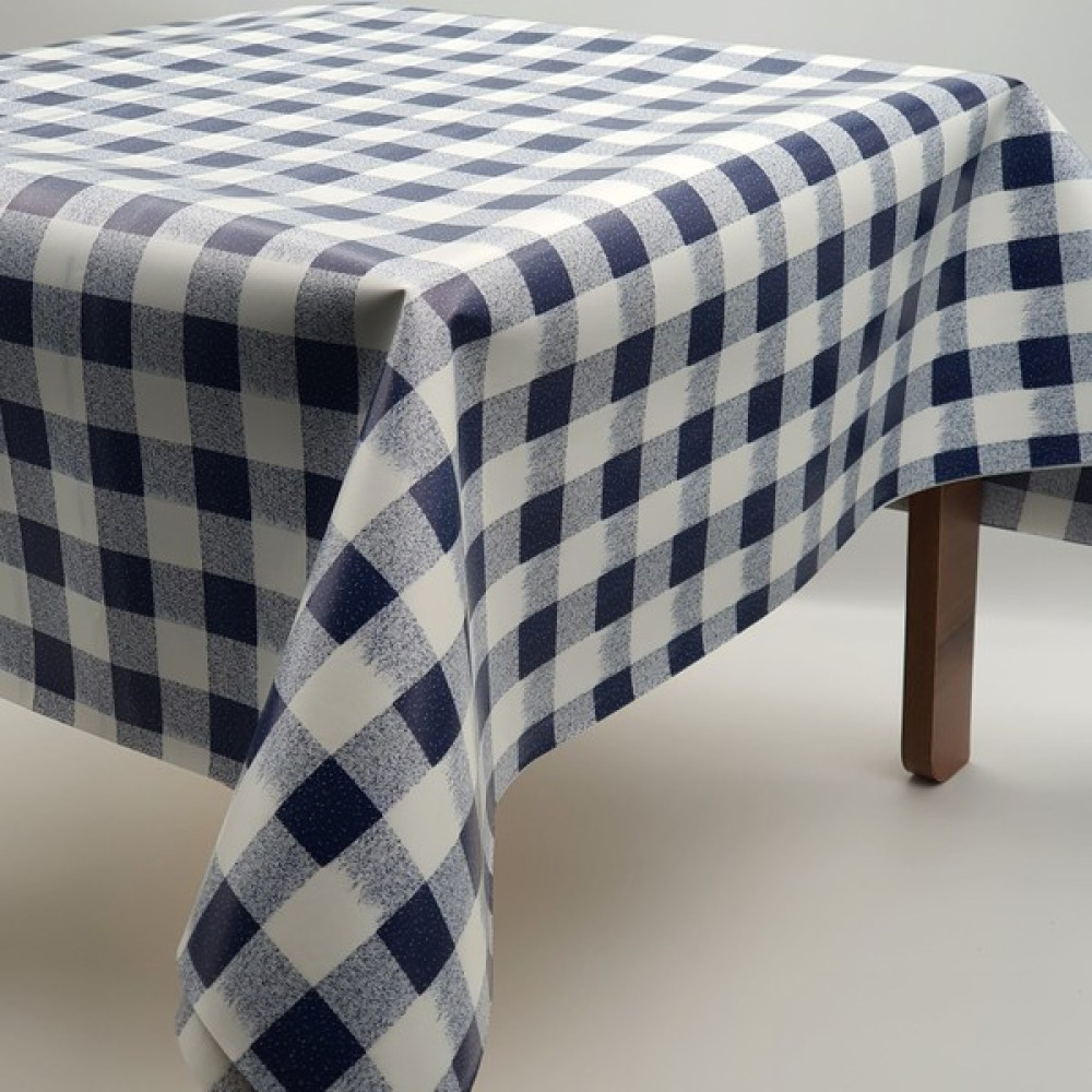 K&M Hometex Astarlı Silinebilir Pvc Muşamba Masa Örtüsü Kareli - Mavi - 140 x 220 cm - Mavi - Beyaz Masa Örtüsü Fiyatı