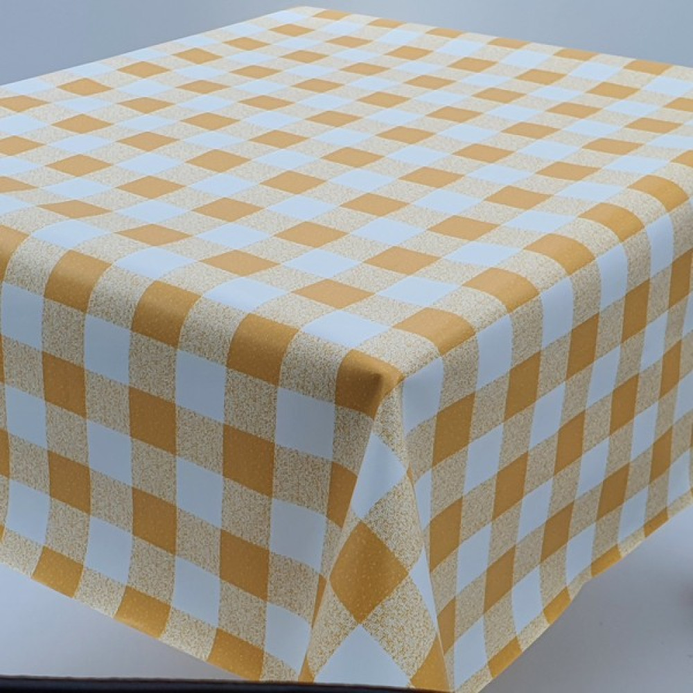 K&M Hometex Astarlı Silinebilir Pvc Muşamba Masa Örtüsü Sarı Kareli - Beyaz - 100 x 140 cm Masa Örtüsü Fiyatı
