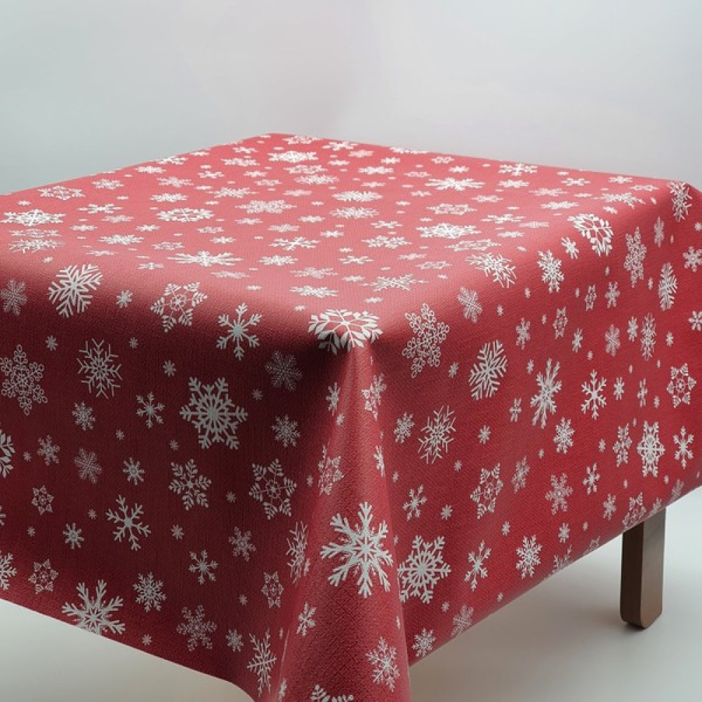 K&m Hometex Kar Desen Kırmızı Astarlı Silinebilir Muşamba Masa Örtüsü - 100 x 140 cm - Kırmızı - Beyaz Masa Örtüsü Fiyatı