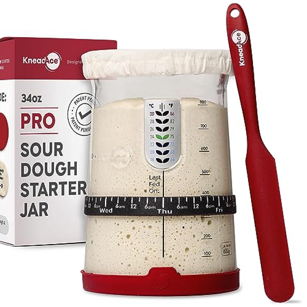 KneadAce Pro Sourdough Bread Starter Kit- 34 oz Large Capacity Sourdough Starter Jar with 5 unique features for the perfect sour dough bread & sourdough starter kit- sourdough bread baking supplies Toasters Fiyatı