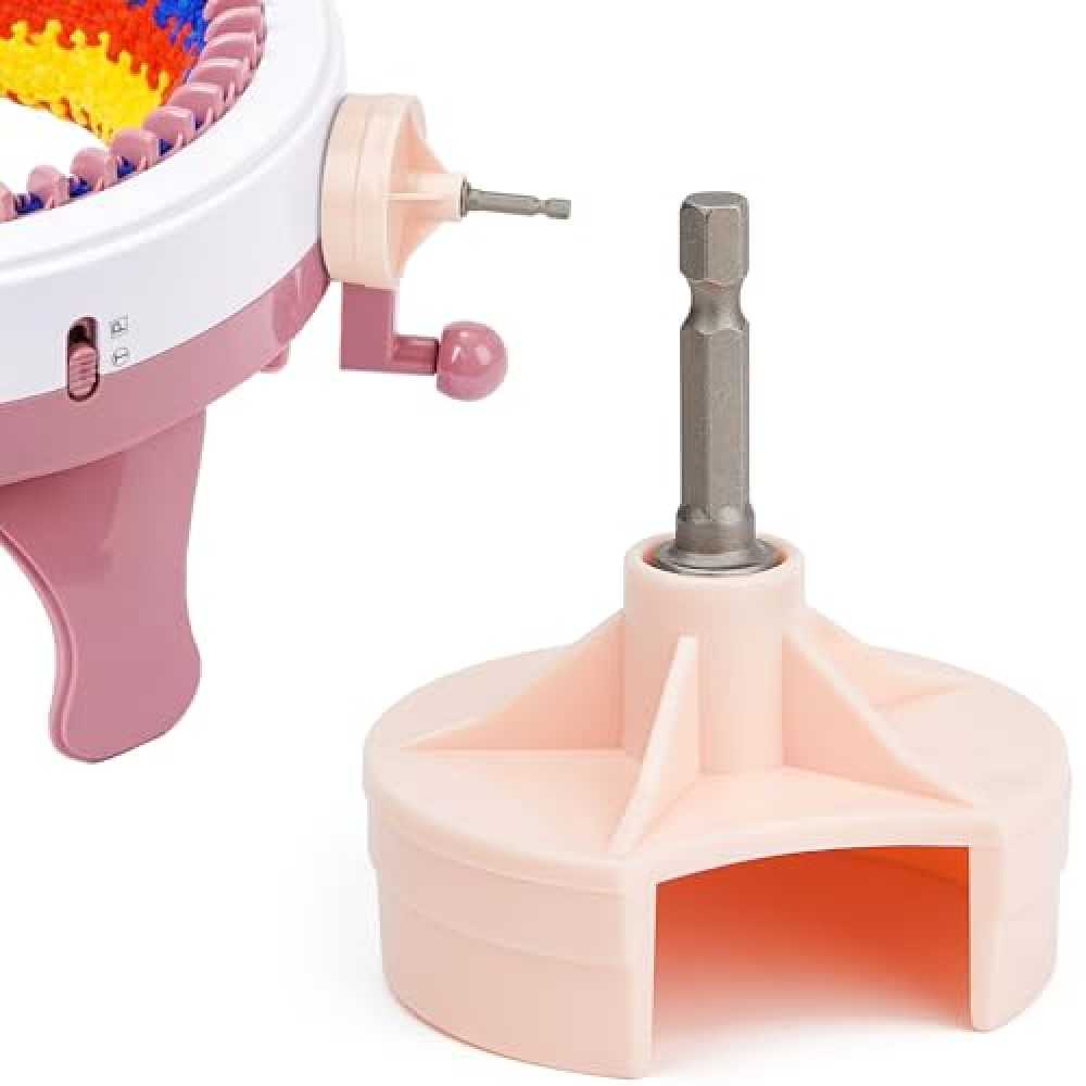 Knitting Machine Adapter, Crank Handle Adapter for Sentro 22 40 48 & Jamit Needle Knitting Machine, Quick Knitting Attachment Adapter with Hex Steel Bit for Power Screwdriver, Pink