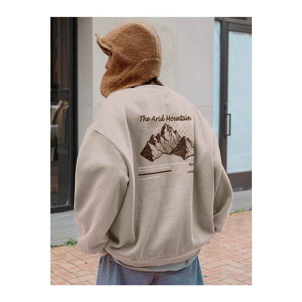 Know Kadın Bej Arid Mountain Baskılı Oversize Sweatshirt M Beden Bayan Sweatshirt Fiyatı