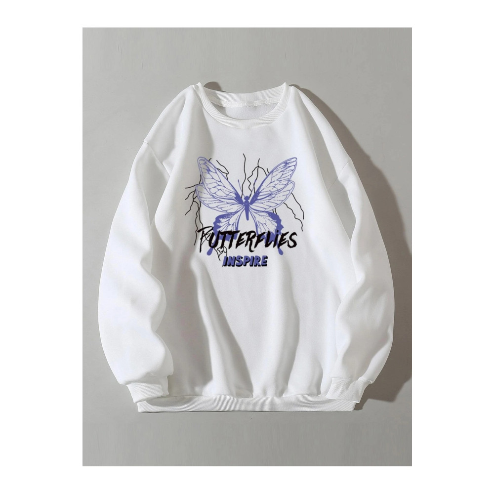 Know Kadın Beyaz Butterflies Inspire Baskılı Oversize Sweatshirt M Beden Bayan Sweatshirt Fiyatı