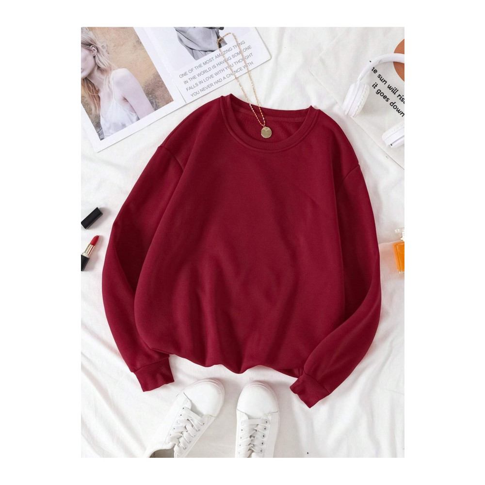 Know Kadın Bordo Düz Bisiklet Yaka Sweatshirt L Beden Bayan Sweatshirt Fiyatı