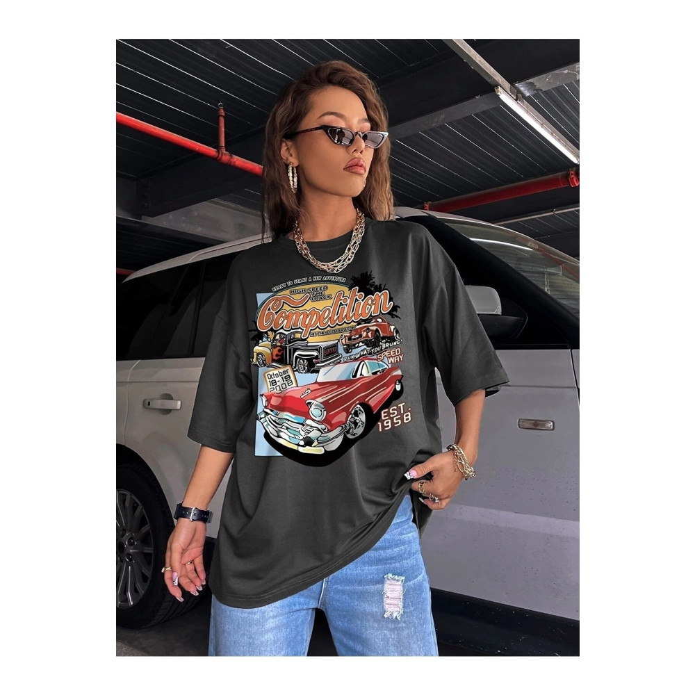 Know Kadın Füme Compeltition Baskılı Oversize T-shirt L Beden Bayan T-shirt Fiyatı