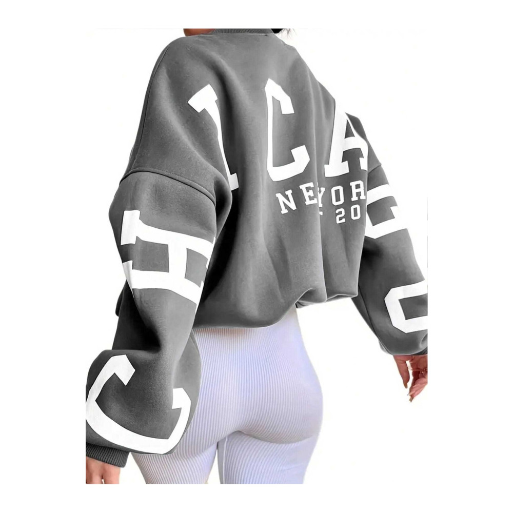 Know Kadın Füme Kolları Chicago Baskılı Oversize Bisiklet Yaka Sweatshirt M Beden Bayan Sweatshirt Fiyatı