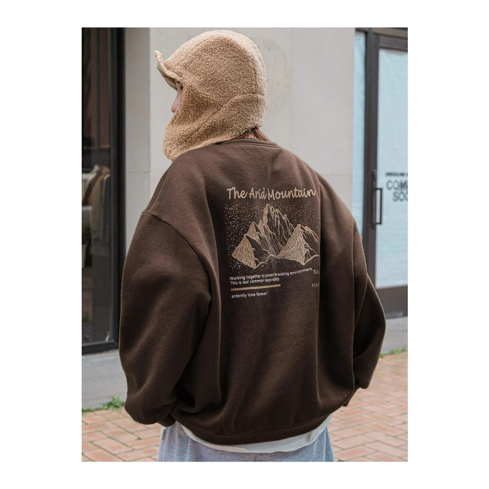 Know Kadın Kahverengi Arid Mountain Baskılı Oversize Sweatshirt L Beden Bayan Sweatshirt Fiyatı