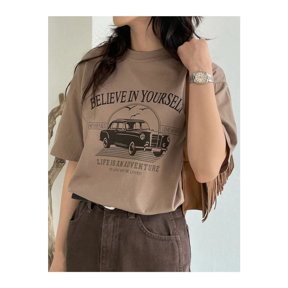 Know Kadın Kahverengi Believe In Yourself Baskılı Oversize Tişört S Beden Bayan T-shirt Fiyatı