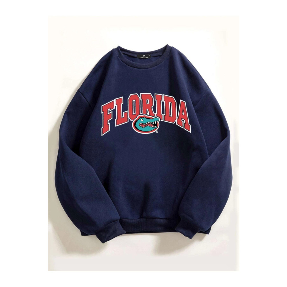 Know Kadın Lacivert Oversize Florida Timsah Baskılı Sweattshirt S Beden Bayan Sweatshirt Fiyatı