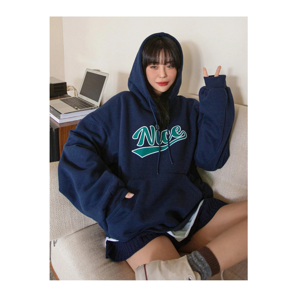 Know Kadın Lacivert Oversize Nice Baskılı Sweatshirt S Beden Bayan Sweatshirt Fiyatı