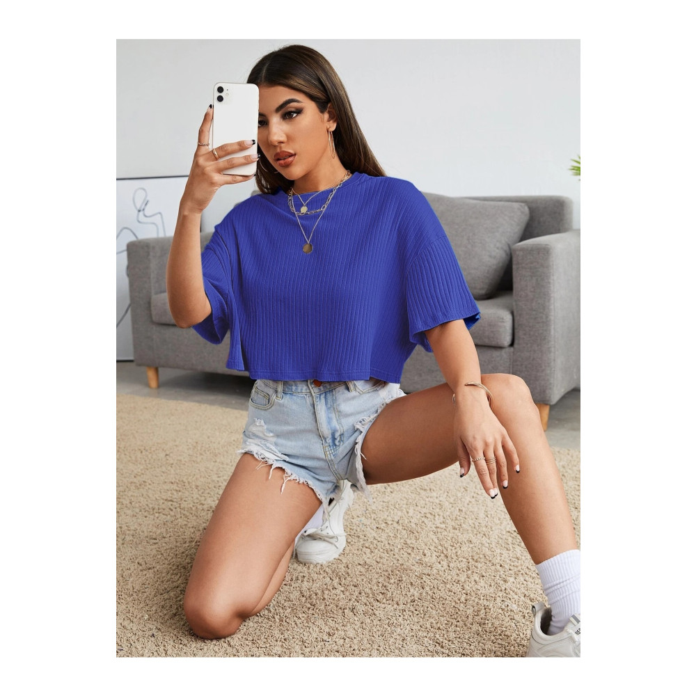 Know Kadın Lacivert Oversize Penye Crop Bluz S Beden Bluz Fiyatı