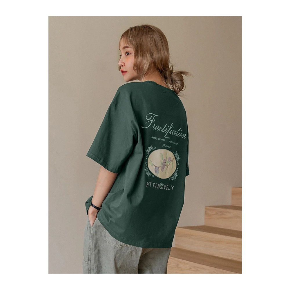 Know Kadın Nefti Yeşil Fructification Baskılı Oversize T-shirt L Beden Bayan T-shirt Fiyatı