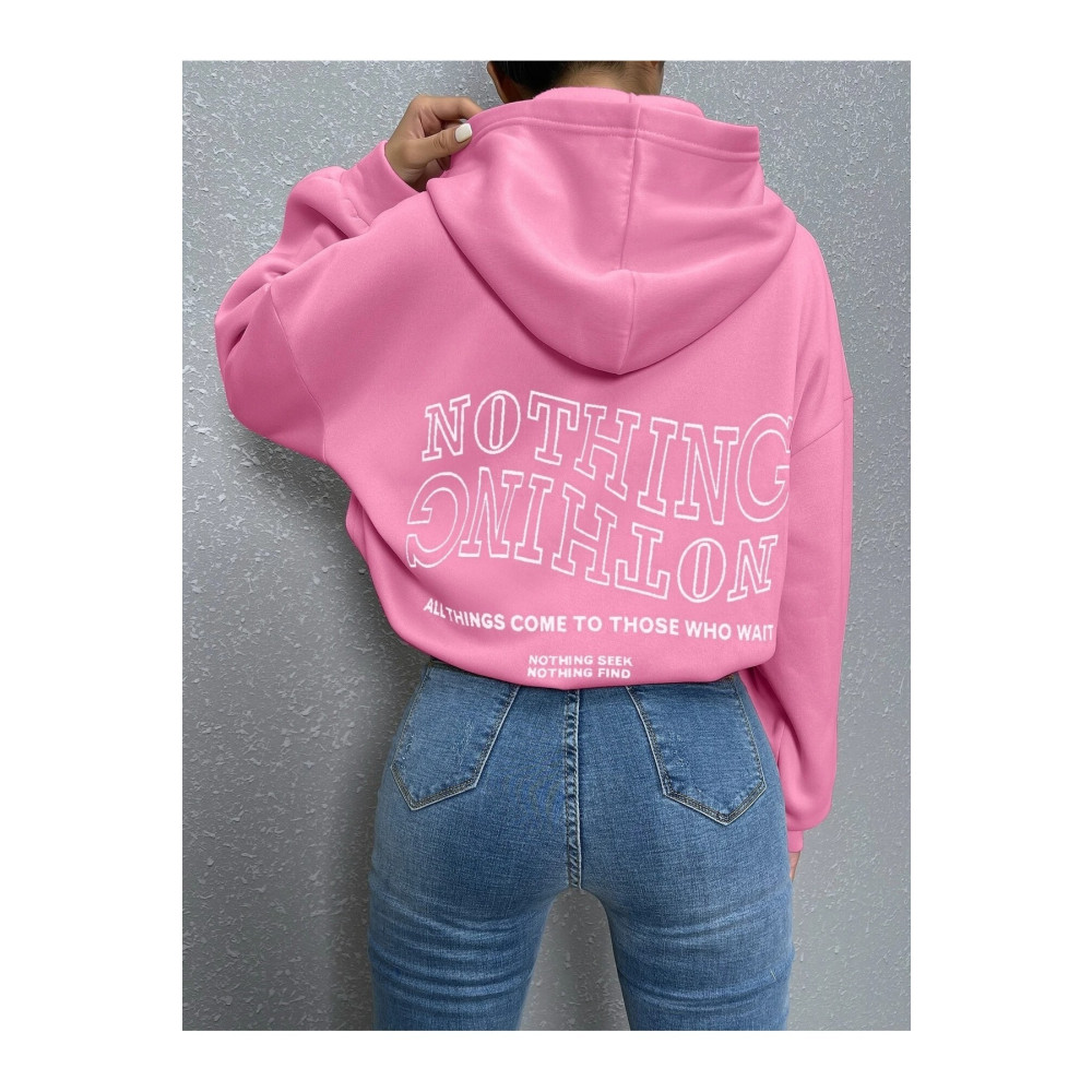 Know Kadın Pembe Ters Düz Nothing Baskılı Oversize Sweatshirt L Beden Bayan Sweatshirt Fiyatı