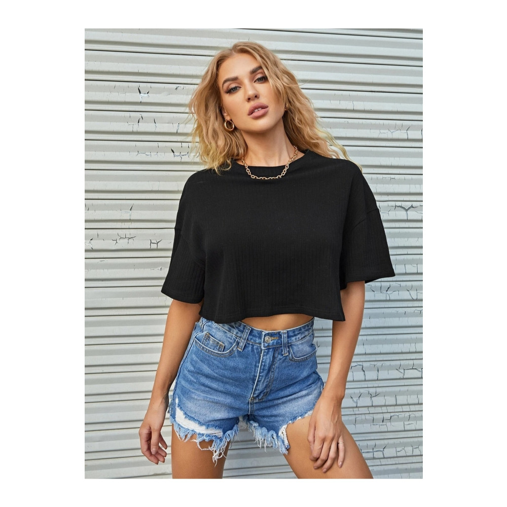 Know Kadın Siyah Oversize Penye Crop Bluz S Beden Bluz Fiyatı