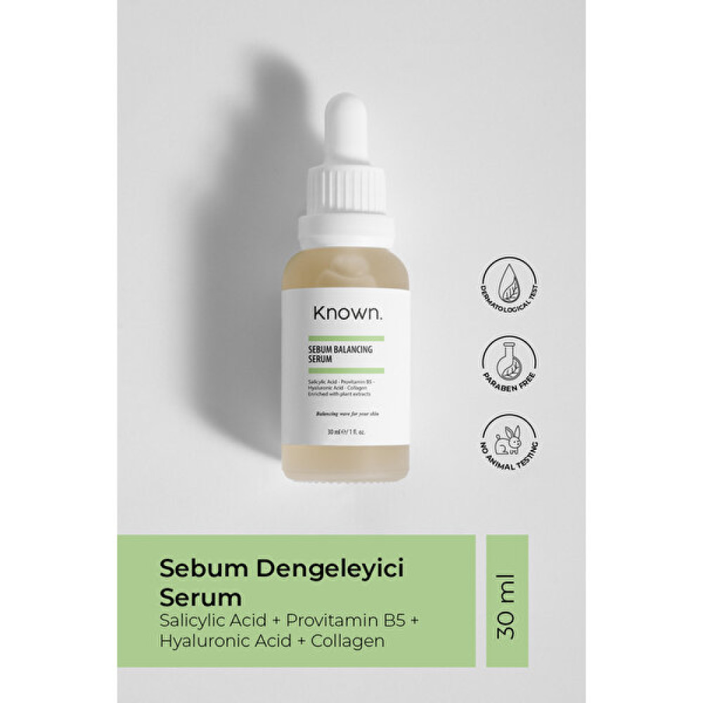 Known. Known Sebum Dengeleyici Serum 30 ml (Salicylic Acid + Provitamin B5 + Hyaluronic Acid + Collagen) Anti-Aging / Yaşlanma Karşıtı Fiyatı