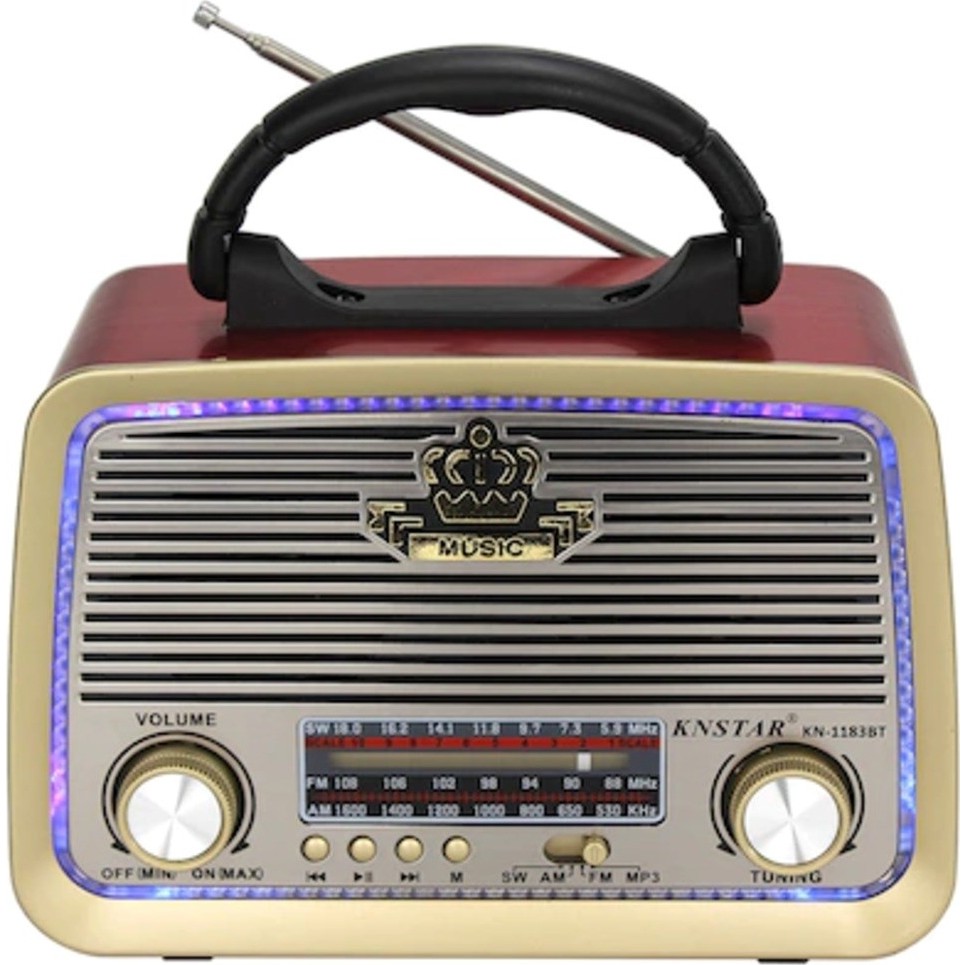 Knstar 1183BT Usb/sd/mp3/bluetooth LED Işıklı Şarjlı Nostaljik Radyo - Kahverengi Alarmlı Saatler & Radyolar Fiyatı