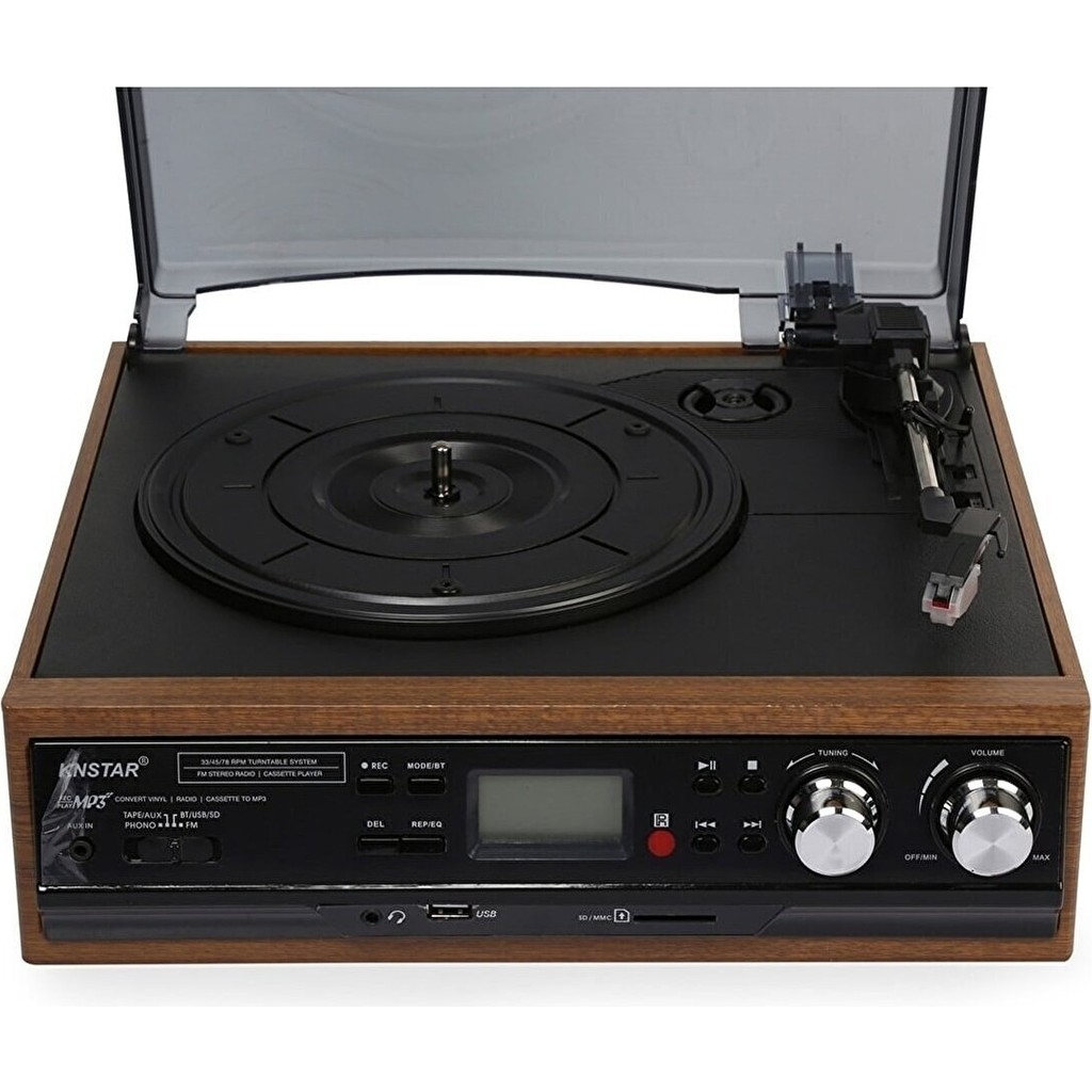 Knstar Kn-27 Bluetoothlu Kumandalı Hoparlörlü Pikap Radyo Kaset USB Mp3 33-45-78 Plaklar Çalar TV Aksesuarları Fiyatı