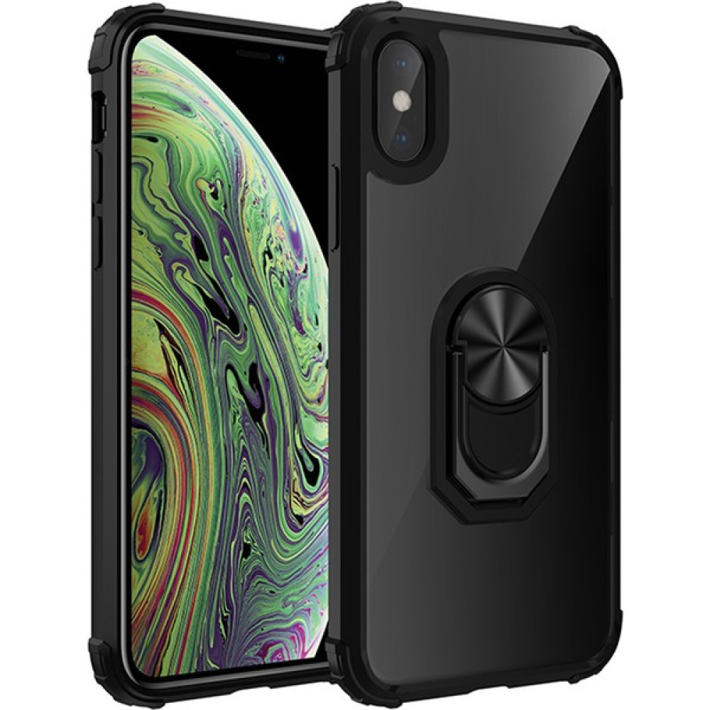 Kny Apple Iphone Xs Max Kılıf Silikon Kenarlı Renkli Yüzüklü Manyetik Mola Kapak - Siyah Cep Telefonu Kılıfı Fiyatı