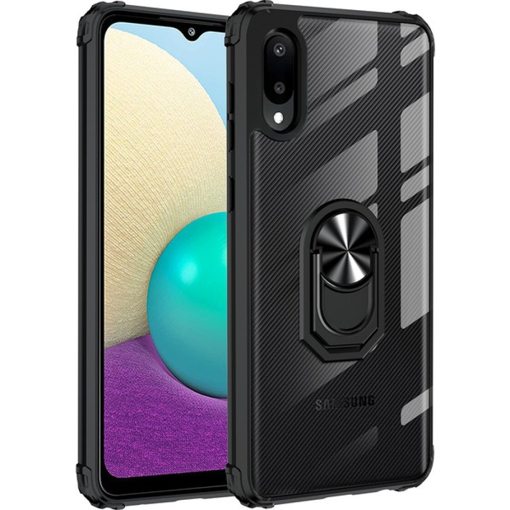 Kny Samsung Galaxy A02 Kılıf Silikon Kenarlı Renkli Yüzüklü Manyetik Mola Kapak - Siyah Cep Telefonu Kılıfı Fiyatı