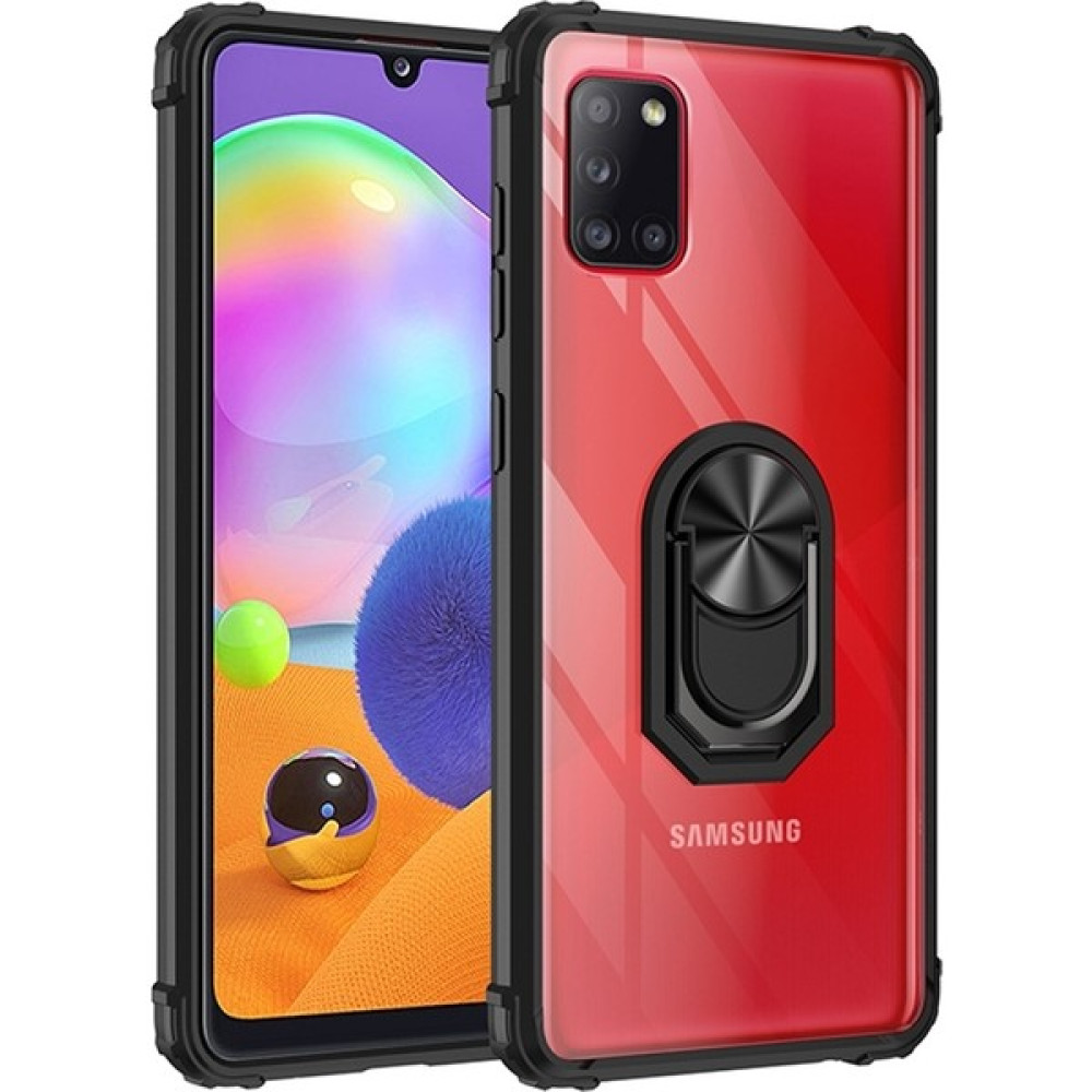Kny Samsung Galaxy A31 Kılıf Renkli Silikon Kenarlı Yüzüklü Manyetik Mola Kapak - Siyah Cep Telefonu Kılıfı Fiyatı