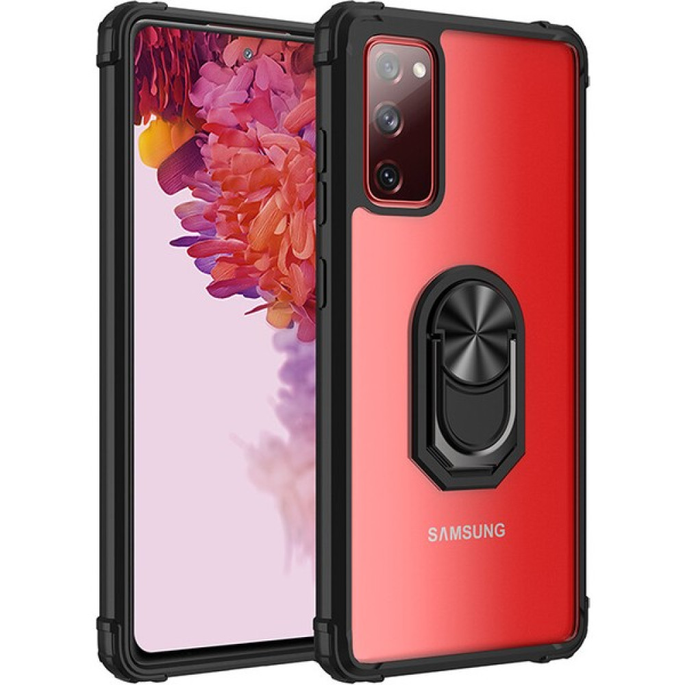 Kny Samsung Galaxy S20 Fe Kılıf Silikon Kenarlı Yüzüklü Manyetik Şeffaf Mola Kapak - Siyah Cep Telefonu Kılıfı Fiyatı