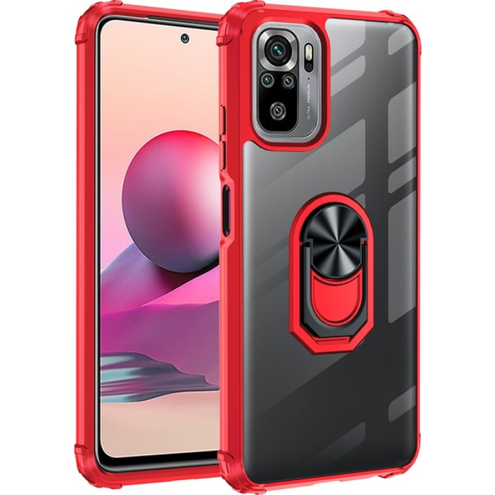 Kny Xiaomi Redmi Note 10S Kılıf Silikon Kenarlı Yüzüklü Manyetik Şeffaf Mola Kapak - Kırmızı Cep Telefonu Kılıfı Fiyatı