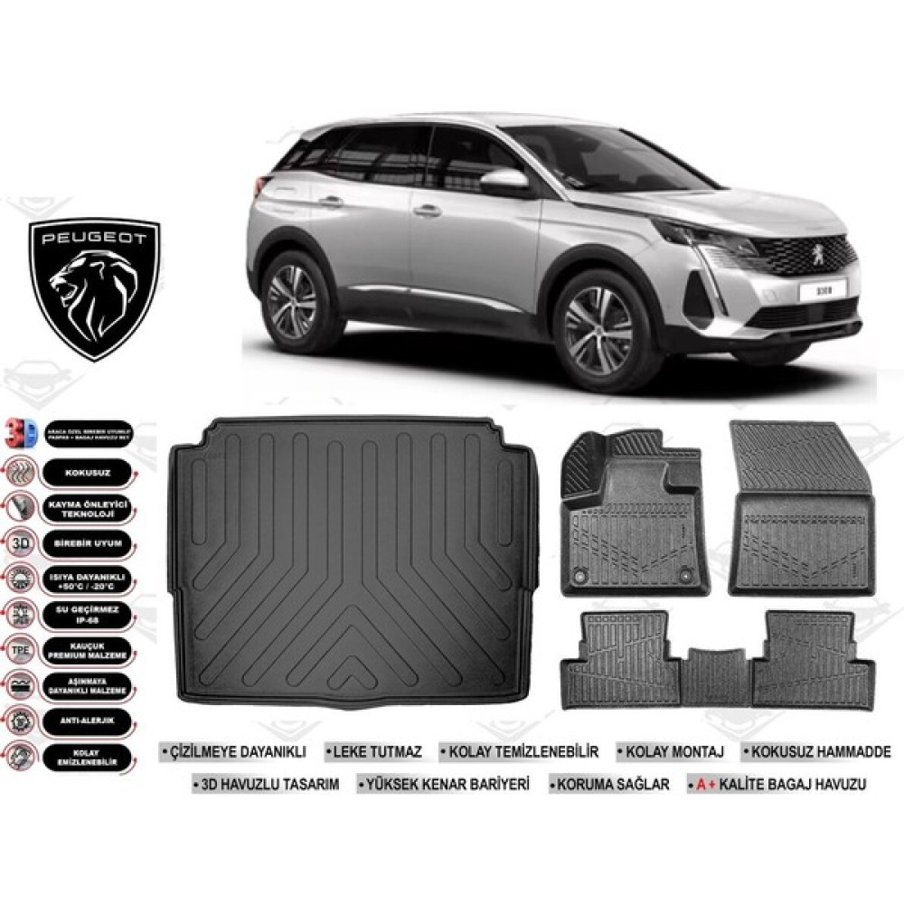Ko Kaliteoto Peugeot 3008 2017 Model Alt Bagaj Havuzu Araca Özel Siyah Kokusuz Havuzlu Paspas Takımı Oto Paspas Fiyatı