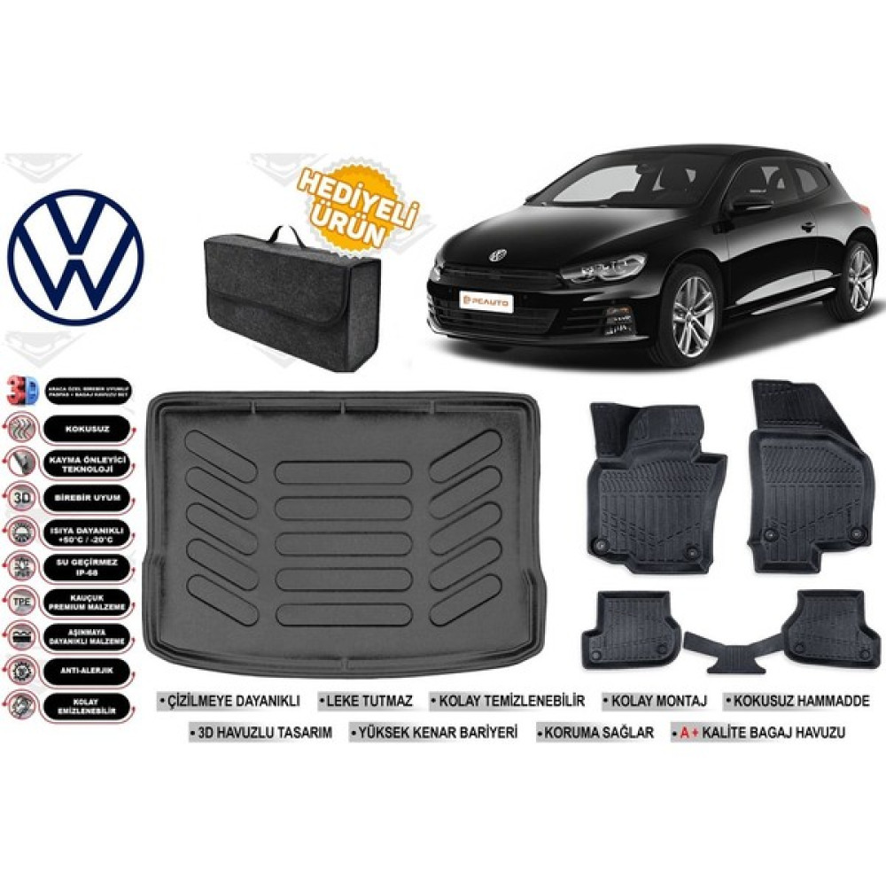 Ko Kaliteoto Volkswagen Scirocco 2011 Model Bagaj Havuzu+Paspas Seti Profesyonel Serisi Hediyeli - Siyah Bagaj Havuzu Fiyatı