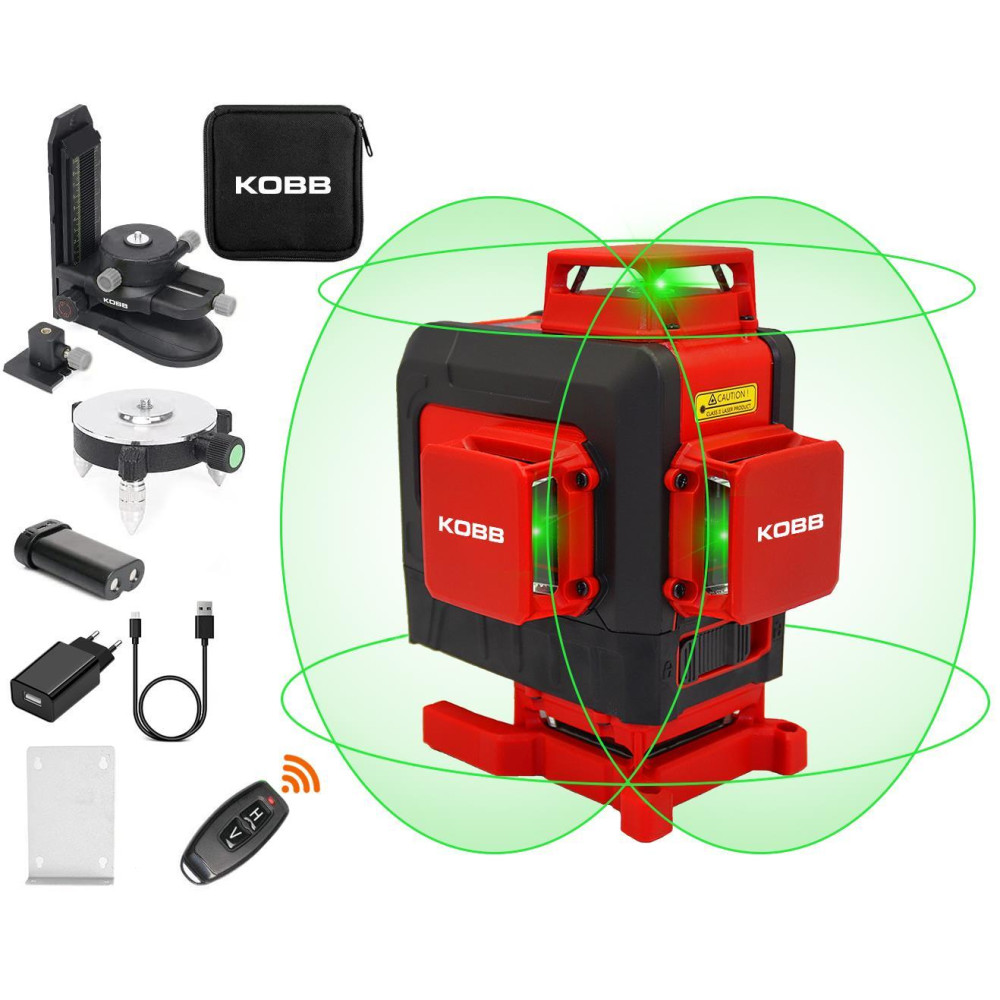 KOBB KBL35G Profesyonel Li-İon Şarjlı 4X360⁰ Otomatik Hizalamalı Yeşil Çapraz Çizgi Lazer Distomat + Uzaktan Kumanda Oto, Bahçe, Yapı Market Fiyatı