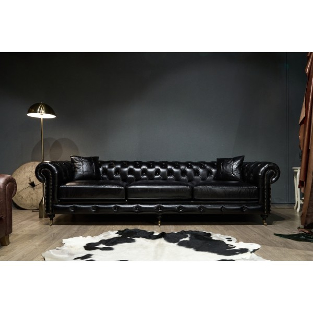 Koçaklar Home Living Vintage Gerçek Deri 4’lü Chester / Siyah Koltuk Takımı / Seti Fiyatı